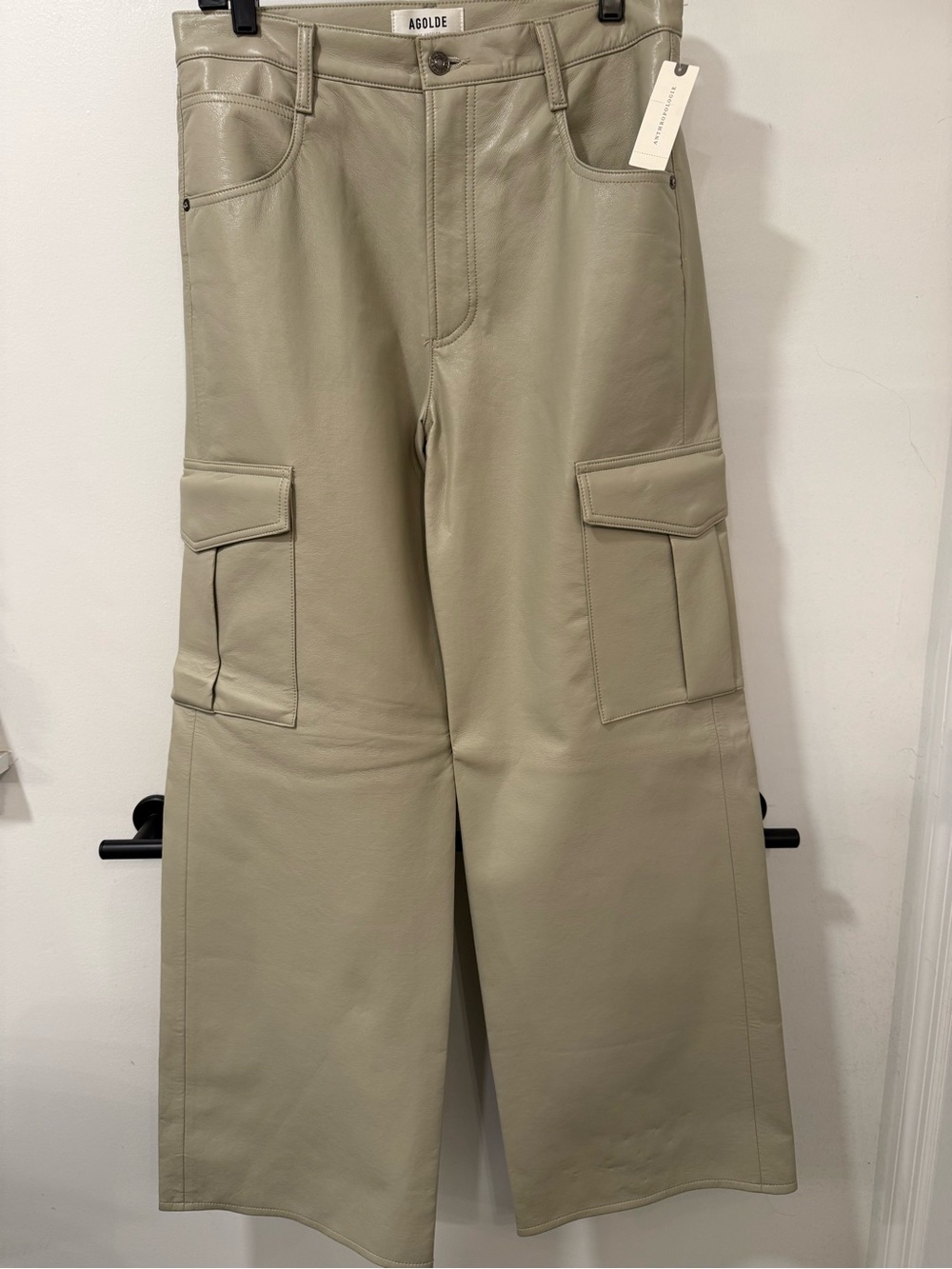 NWT Agolde Women’s Minka Cargo Recyled Leather Pants in Putty Size 29